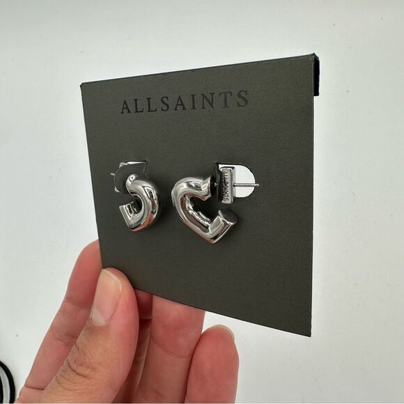 ~All Saints Small Heart Huggie Hoop Earrings Set NWT - Picture 3 of 4